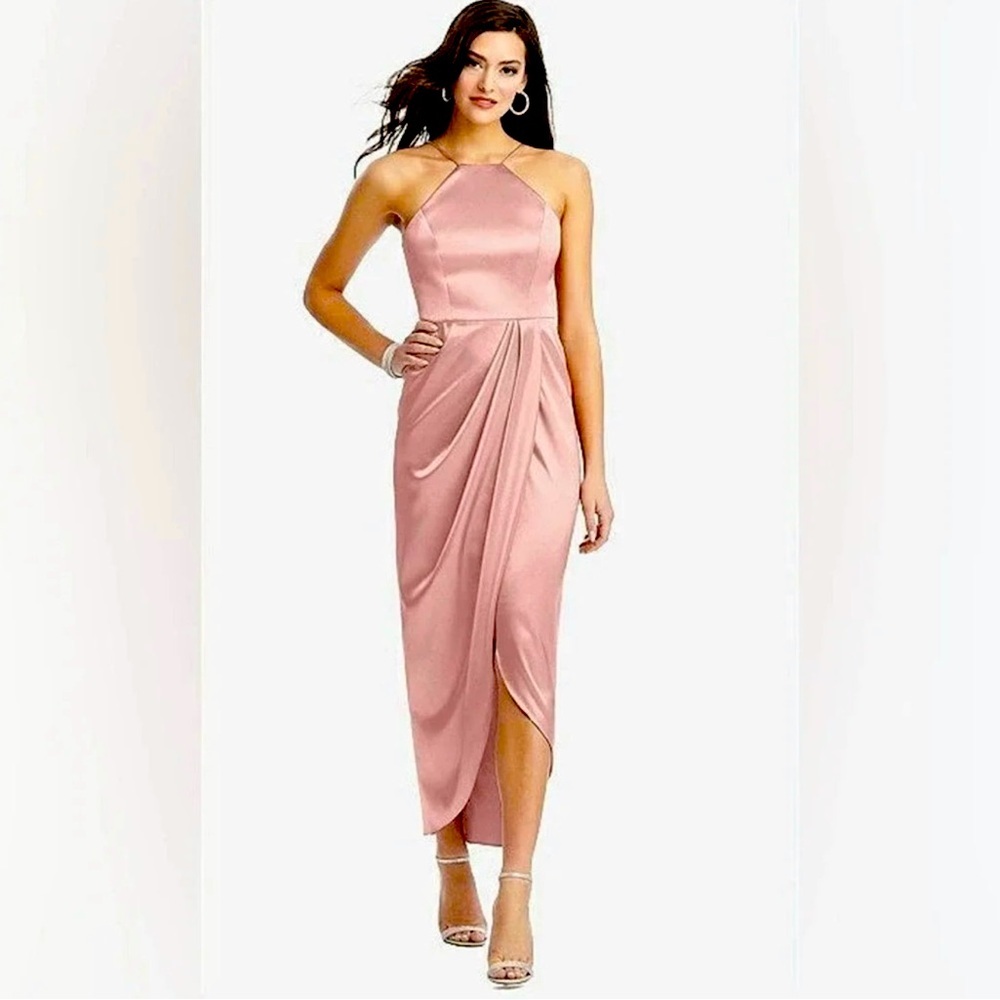 ✨ NWT After Six Satin Halter Midi Dress – Desert Rose Pink (Size 10)